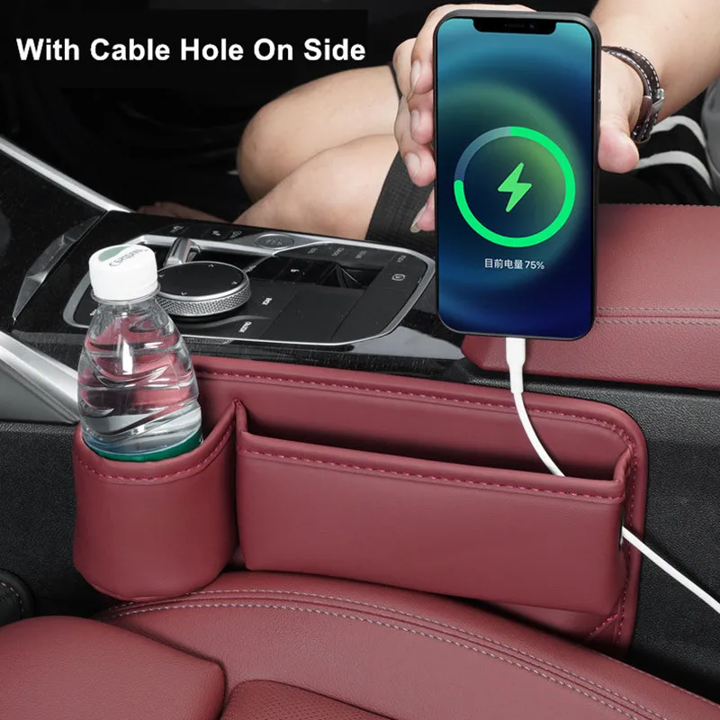 Caja Con Llave Para Guardar Cosas 2 Cajas Organizadoras Para Huecos De Asiento De Coche | Con Portavasos | Negras | 27x18x8 Cm Organizador Asiento