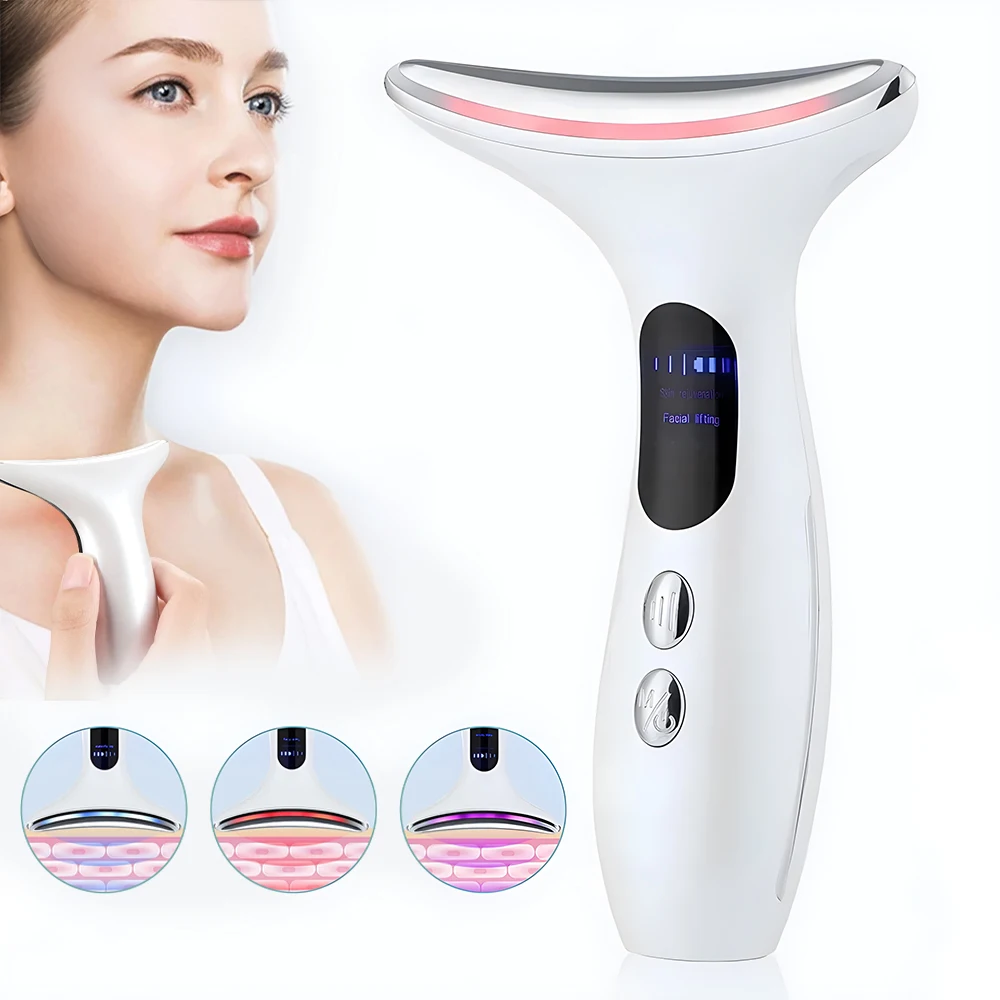 EMS Face Neck Beauty Device 3 Colors LED Photon Firming Rejuvenation Microcurrent Anti Wrinkle Thin Double Chin Facial Skin Care