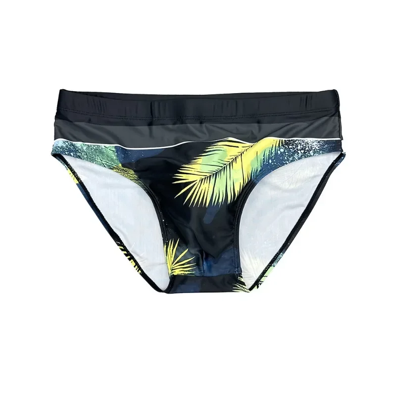 Summer Men Swimsuit Trend Leaf Print Swimming Trunks Mens Breathable Bathing Swimwear Man Push-Up Pad Surf Beach Shorts