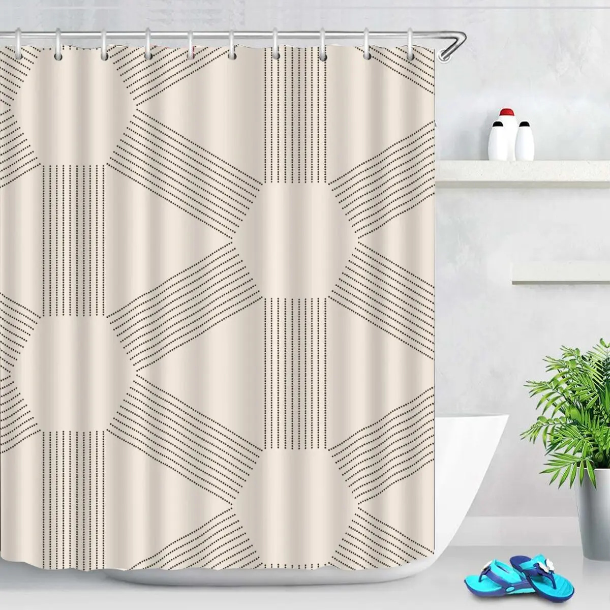 Simple Geometric Graphics Bathroom Curtains Visual Shower Curtains Bathroom Polyester Waterproof Decorative Curtains with Hooks