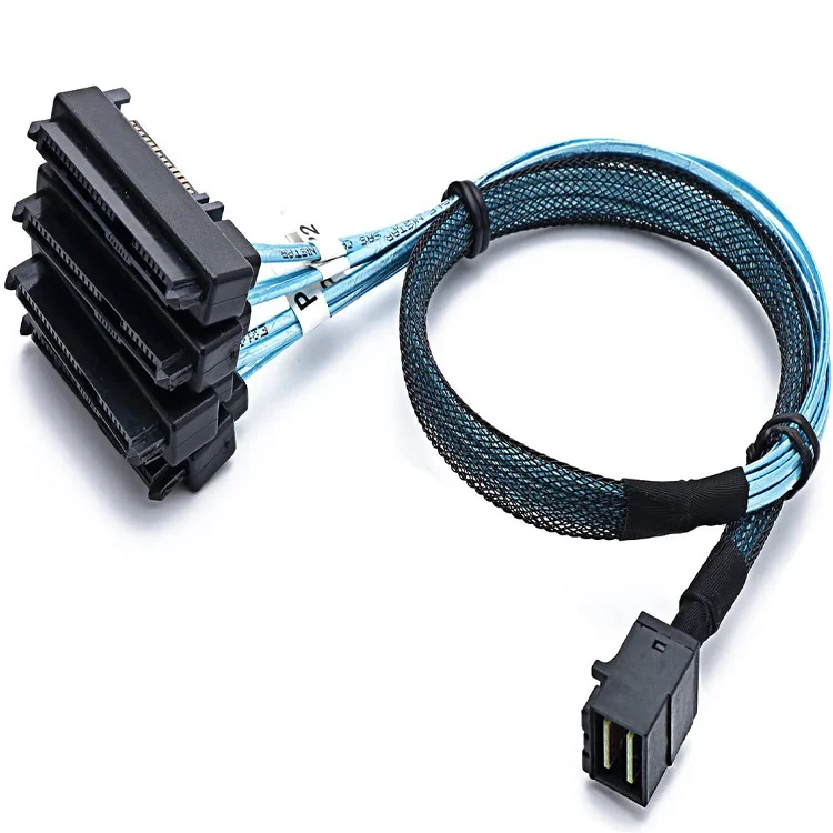 

SFF-8643 Internal Mini SAS HD to (4) 29pin SFF-8482 connectors with SATA 15pin Power Port 2 in 1 Cable