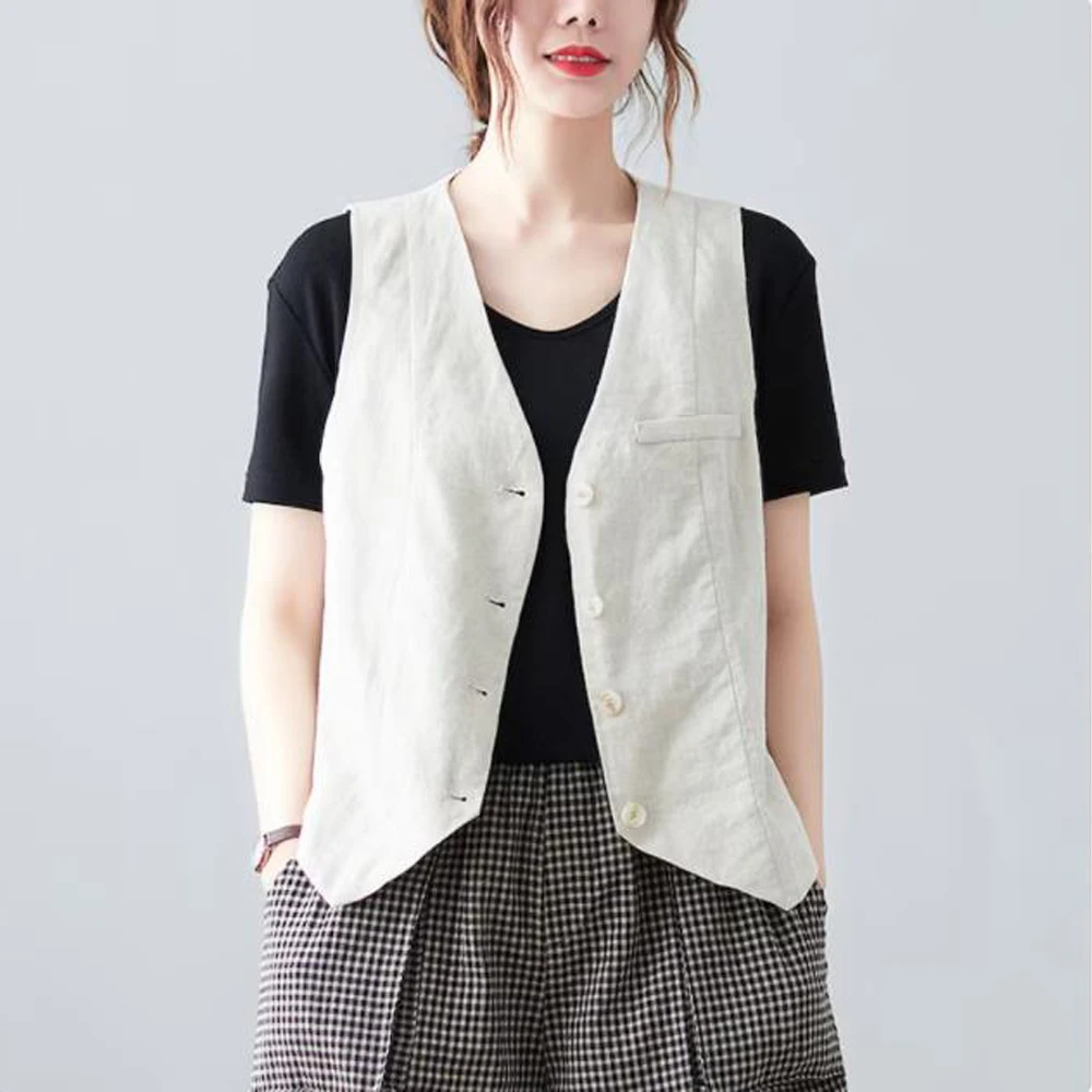 Sleeveless Vests for Women Vest Kiwi Vintage Single Breasted Linen Vest Sleeveless Jacket Prom Party Vests Woman Summer 2023