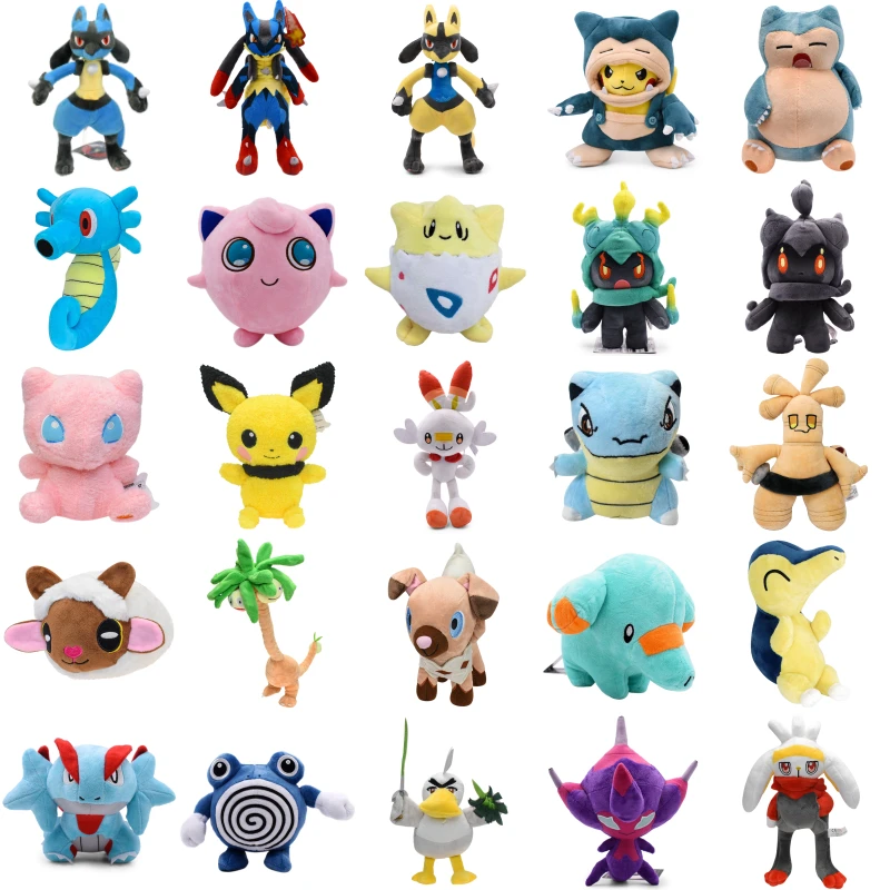 Pokemon Mega Lucario  Snorlax Exeggutor Pikachu Jigglypuff Horsea Poliwhirl Plush Toys Togepi Phanpy Mew Pichu Peluche Doll