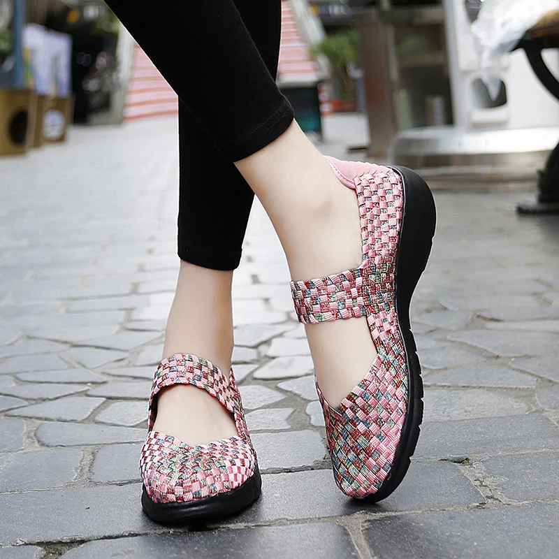 STRONGSHEN Summer Women Woven Shallow Shoes Lady Handmade Flats Sneakers Breathable Lightweight Women Slip On Casual Shoes 2