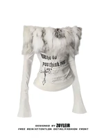 T-shirt manches longues femme, haut à épaules dénudées, Vintage, basique, blanc, Y2k, automne-hiver, années 2000 2