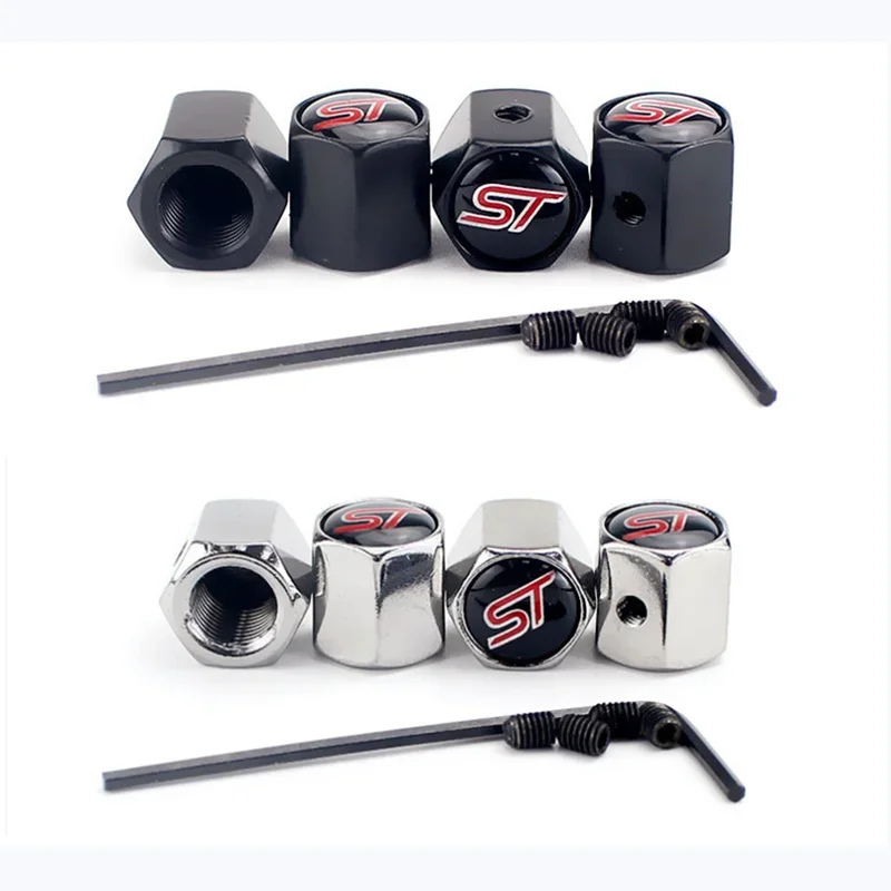 ST Anti-Theft Tire Valve Caps Car Wheel Stem Rim Covers For Ford STLINE Focus Fiesta Mondeo Explorer Accessories 4Pcs