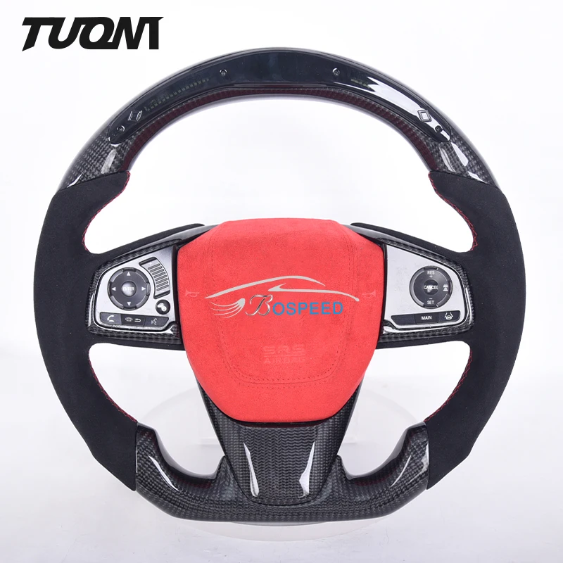 

Suede Leather Carbon Fiber Led Steering Wheel For Honda Civic City Accord Fit Sports Racing Cars Forged Heated Paddles Shift