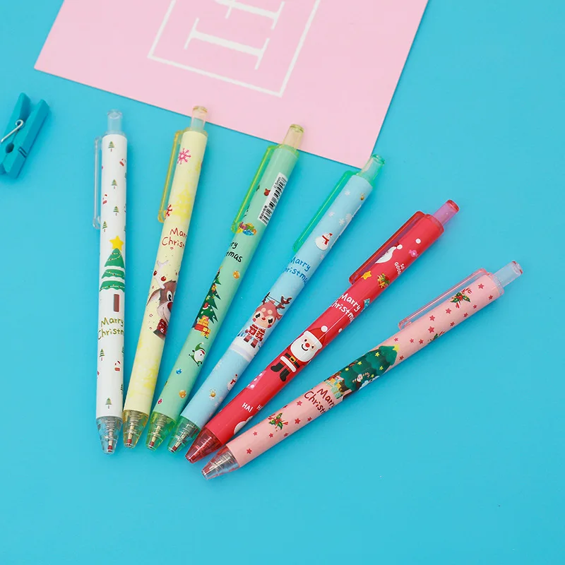Gel Pens 2Pcs/Lot Christmas Themes Press Gel Pen 0.5mm Black Ink Creative Cartoon School Student Gift Stationery Office Signature Pen