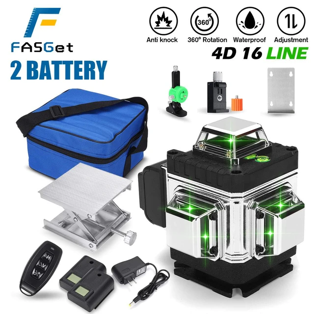 FASGet-Nivel láser 4D, herramienta de nivelación de 16 líneas, nivelado  automático, 360, cruce Horizontal y Vertical, rayo láser verde de gran  potencia - AliExpress