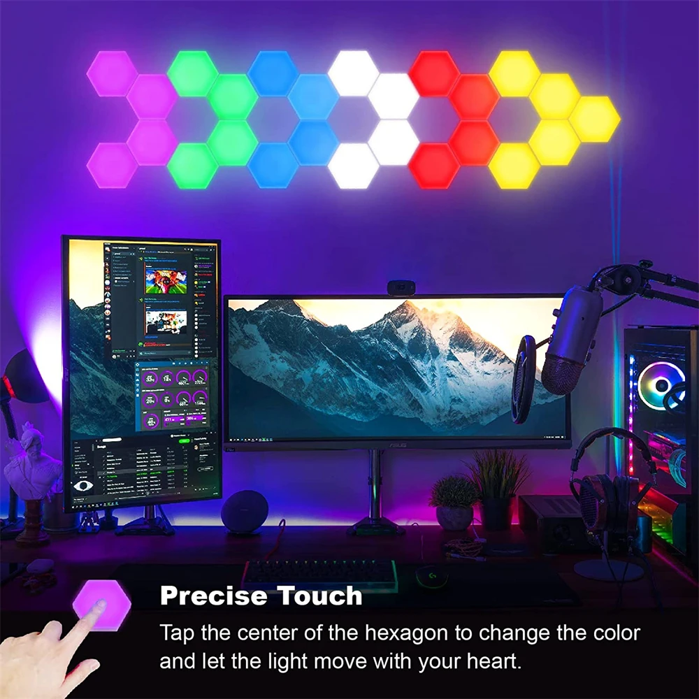 Panneau LED Mural avec Télécommande,Intelligent Lumières Hexagonales  Contrôle Tactile RGB Lampe Gaming Veilleuses DIY Géométrie Module  d'épissurage