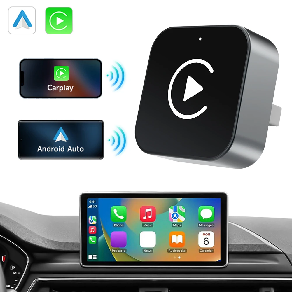 2 in 1 Wireless CarPlay Android Auto Adapter Wireless CarPlay Adapter Plug & Play Mini Carplay&Auto Box Dongle for Factory Wired