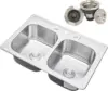 33 x 22 x 9 Inch Top mount Drop in Stainless Steel Double Bowl Kitchen Sink with Strainer 18 Gauge Stainless Steel 3 Faucet Hole 2