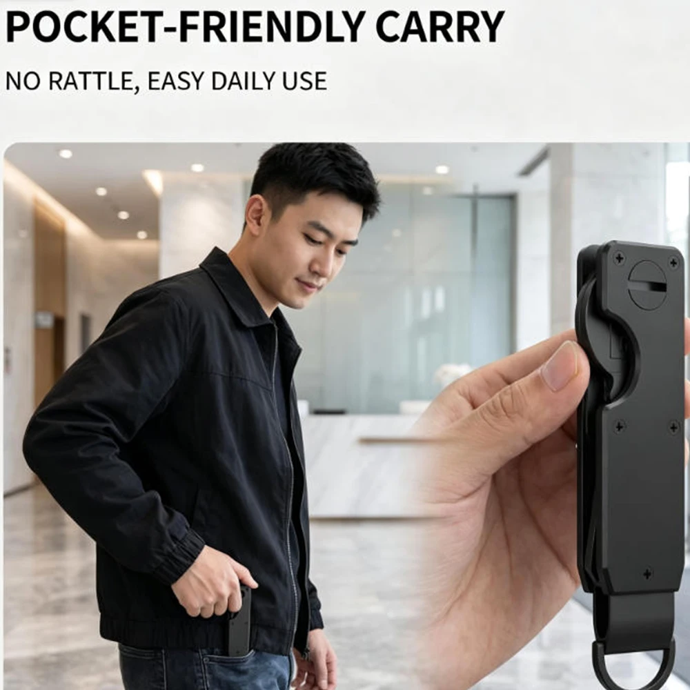 Sleek Metallic Compact Key Holder - Minimalist & Innovative Key Organizer