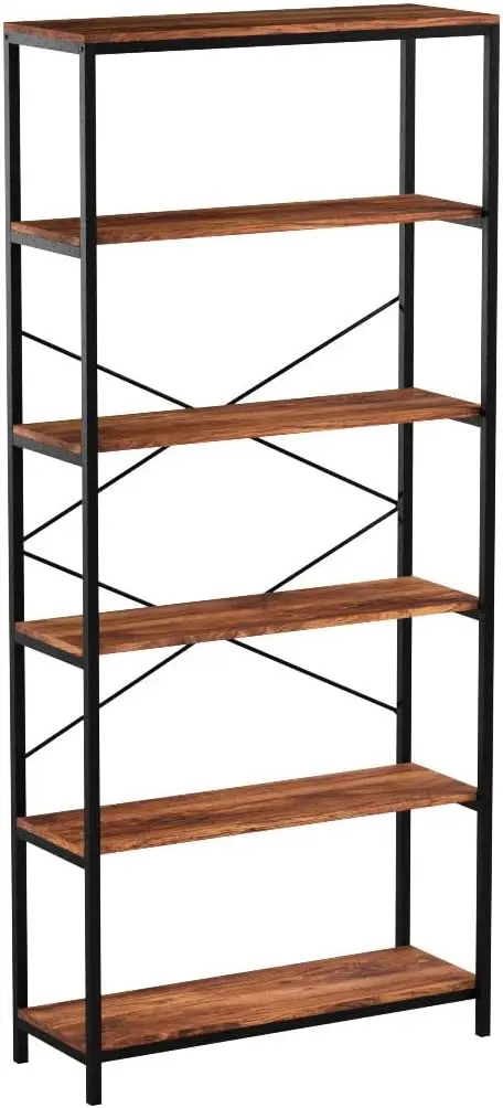 

5-Tier Industrial Style Bookcase, Vintage Free Standing Bookshelf, Rustic Wood Bookcases Furniture (Brown.) Filing cabinet Cabin