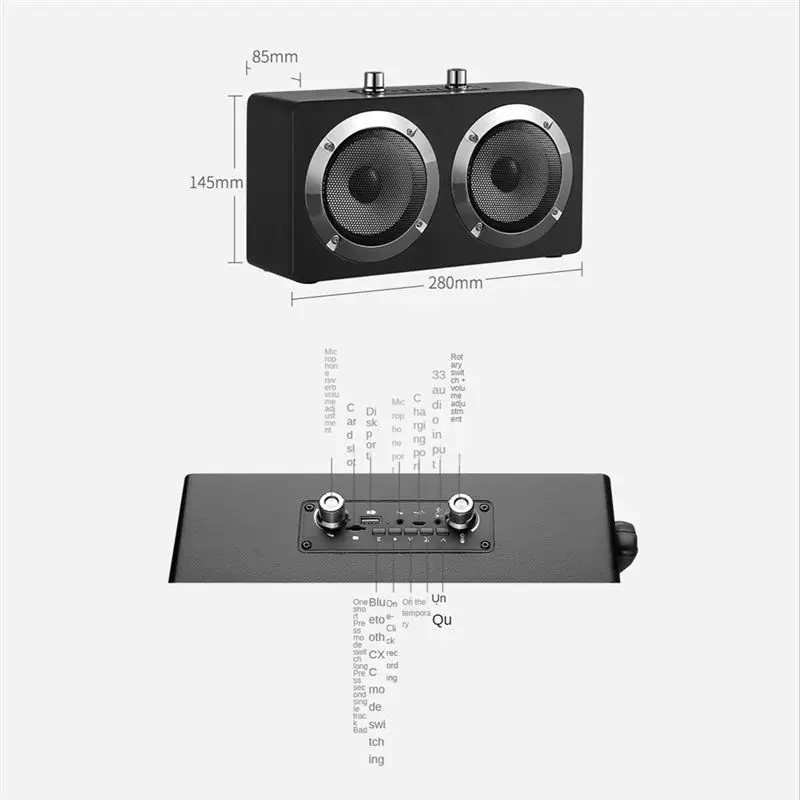 휴대용 블루투스 홈 시어터 무선 나무 스피커 마이크로폰 TF FM 라디오 앰프 고음질 플레이어 블랙