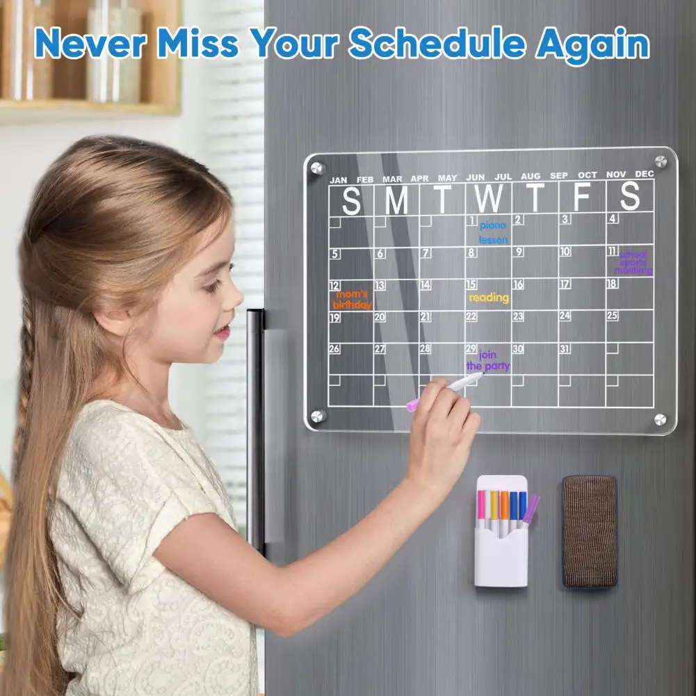 

Dry Erase Board Smooth Writing Refrigerator Memo Magnetic Marker Monthly Schedule Transparent Calendar Fridge Magnet Home Supply