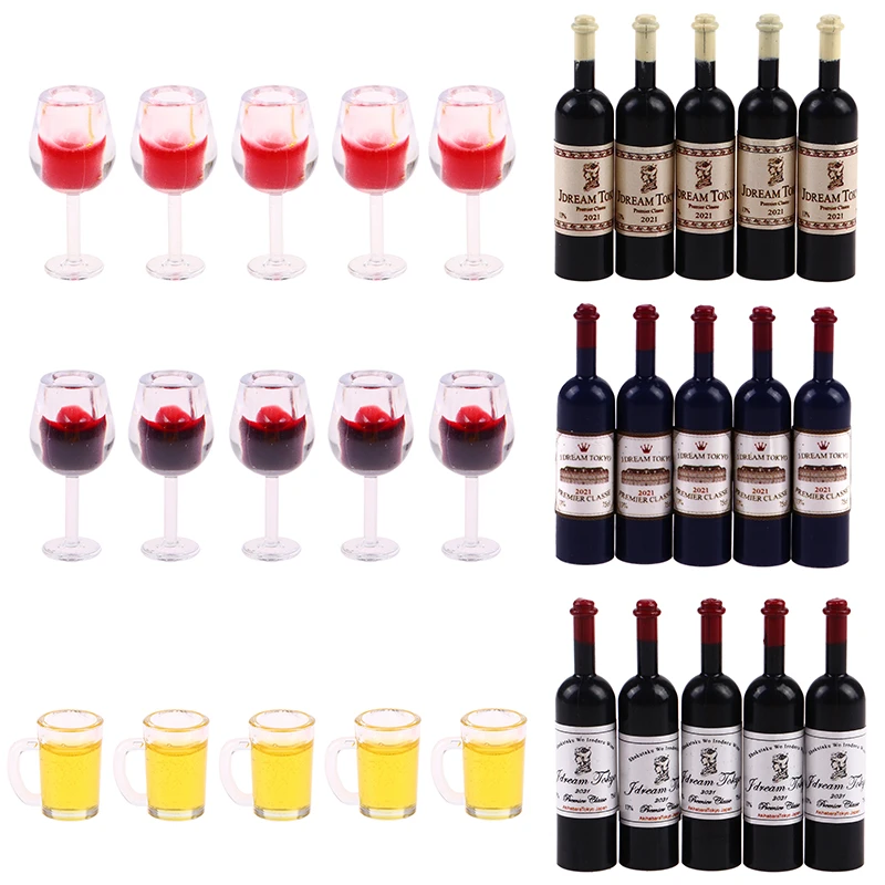5Pcs 1/12 Dollhouse Miniature Resin Bottles Mini Red Wine Bottles