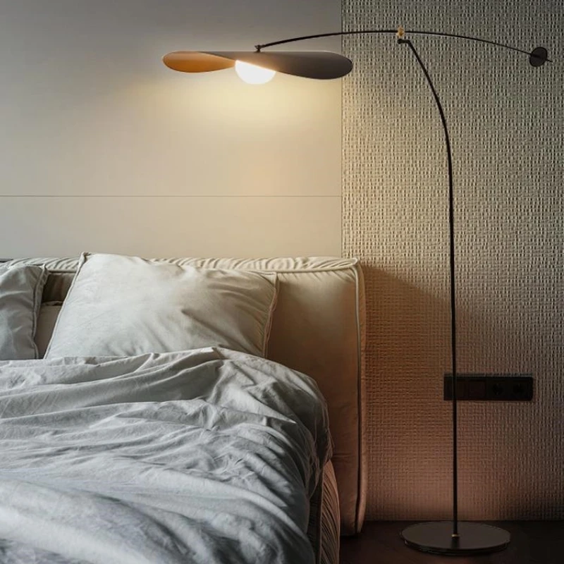 

Wabi Sabi Straw Hat Long Arm Fishing Floor Lamp Vintage Designer Living Room Sofa Next To Nordic Modern Creative Decoration