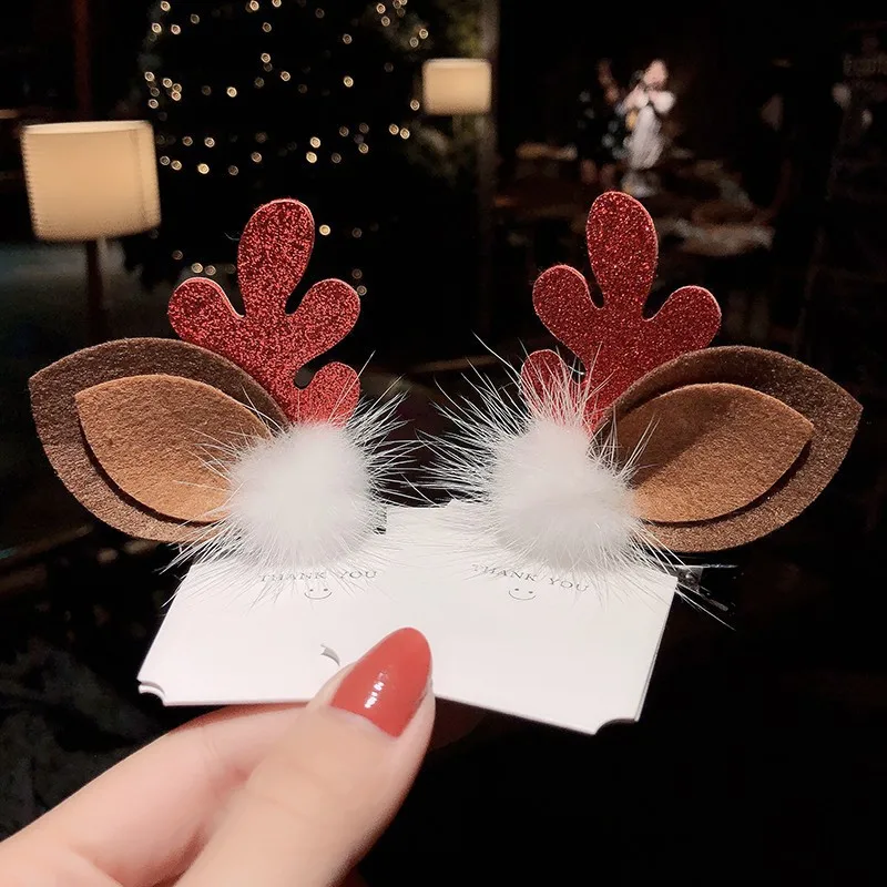 Hair accessories 2pcs/Set Christmas Elk Ear Hair Clip Women Girl Santa Snowman Hairpin Xmas Party Barrettes For Kids Kawaii Cosplay Headwear