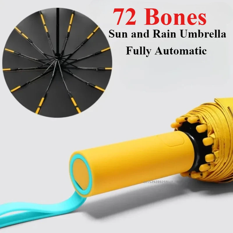 Parapluie automatique anti-vent renforcé 72 côtes pour hommes et femmes protection pluie et soleil grande taille