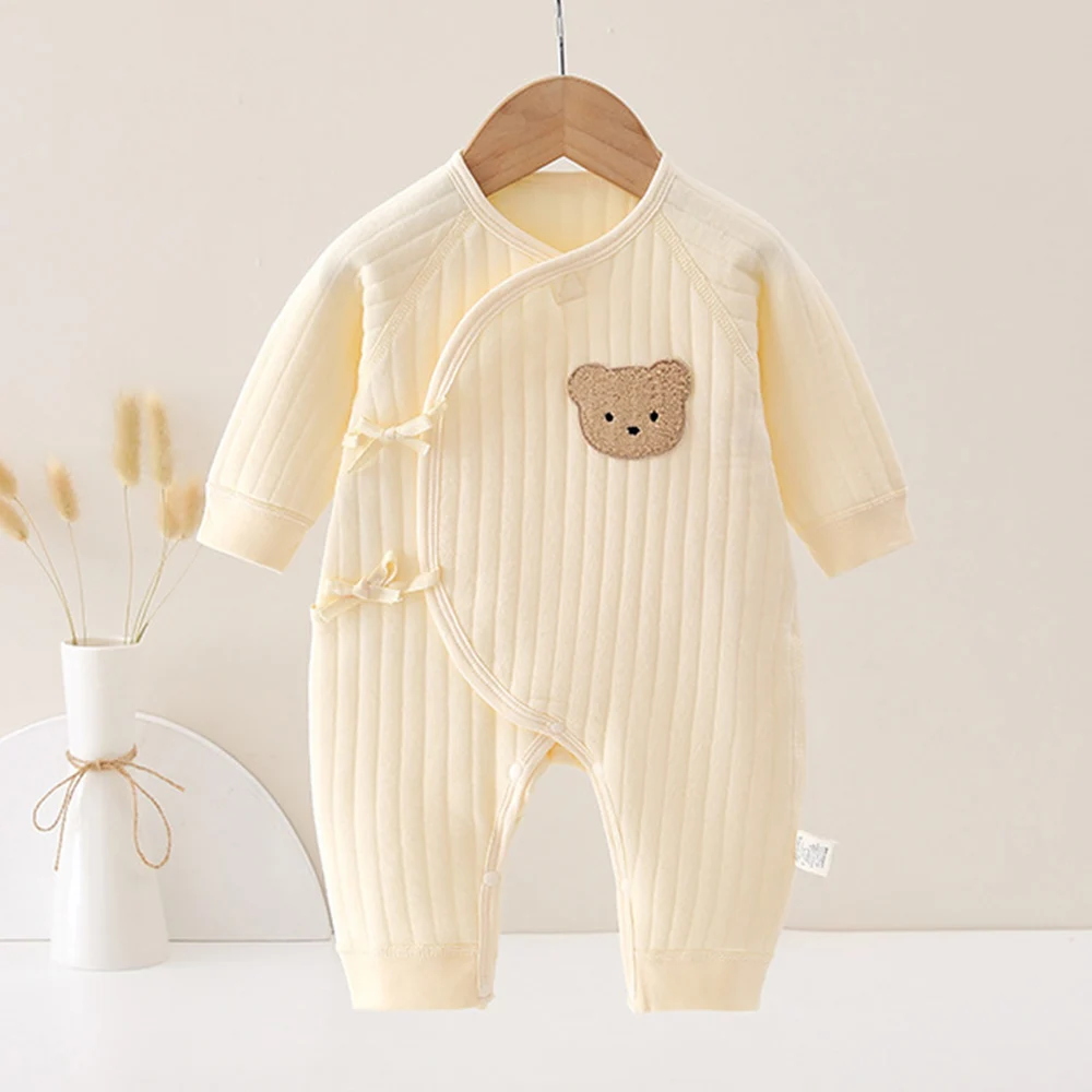 Baby Girl Clothes 0 To 3 Months Autumn Winter Warm Newborn Clothes Solid Color Unisex Baby Boy Romper High Quality