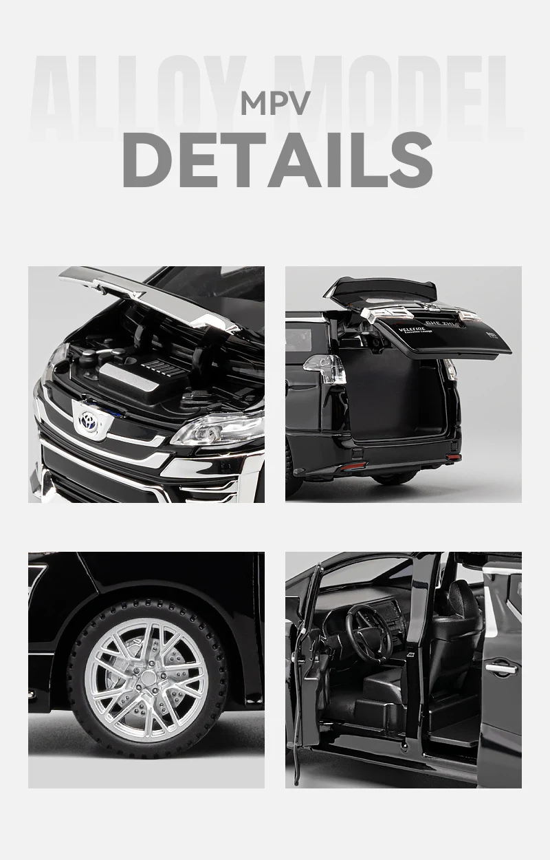 1:32 Toyota VELLFIRE Alphard MPV Alloy Car Model Diecasts Metal Toy Vehicles Car Model Sound and Light High Simulation Kids Gift 