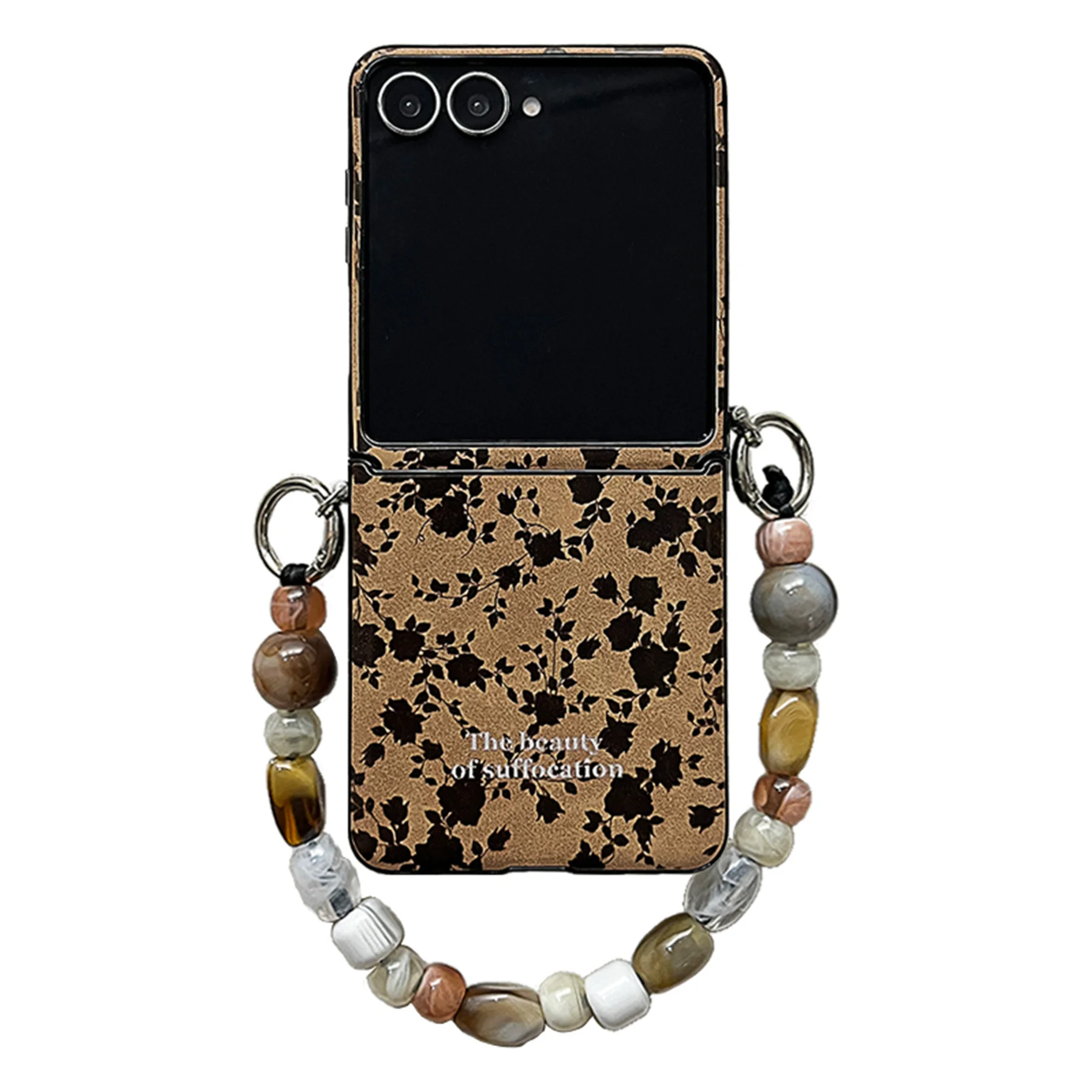 Classic Full Screen Maple Leaf Brown Case with Stone Bracelet Chain - Back Cover