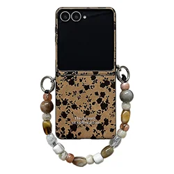 Classic Full Screen Maple Leaf Brown Case with Stone Bracelet Chain - Back Cover - Z Flip6 or 7 FE (A)