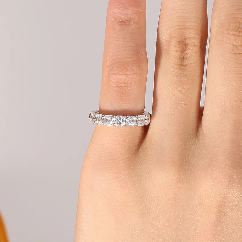 Bague De Fiançailles Solitaire Moissanite Asscher 3,53 Ct - Plaqué Or Blanc 14k Sur Argent 925, Sur Mesure