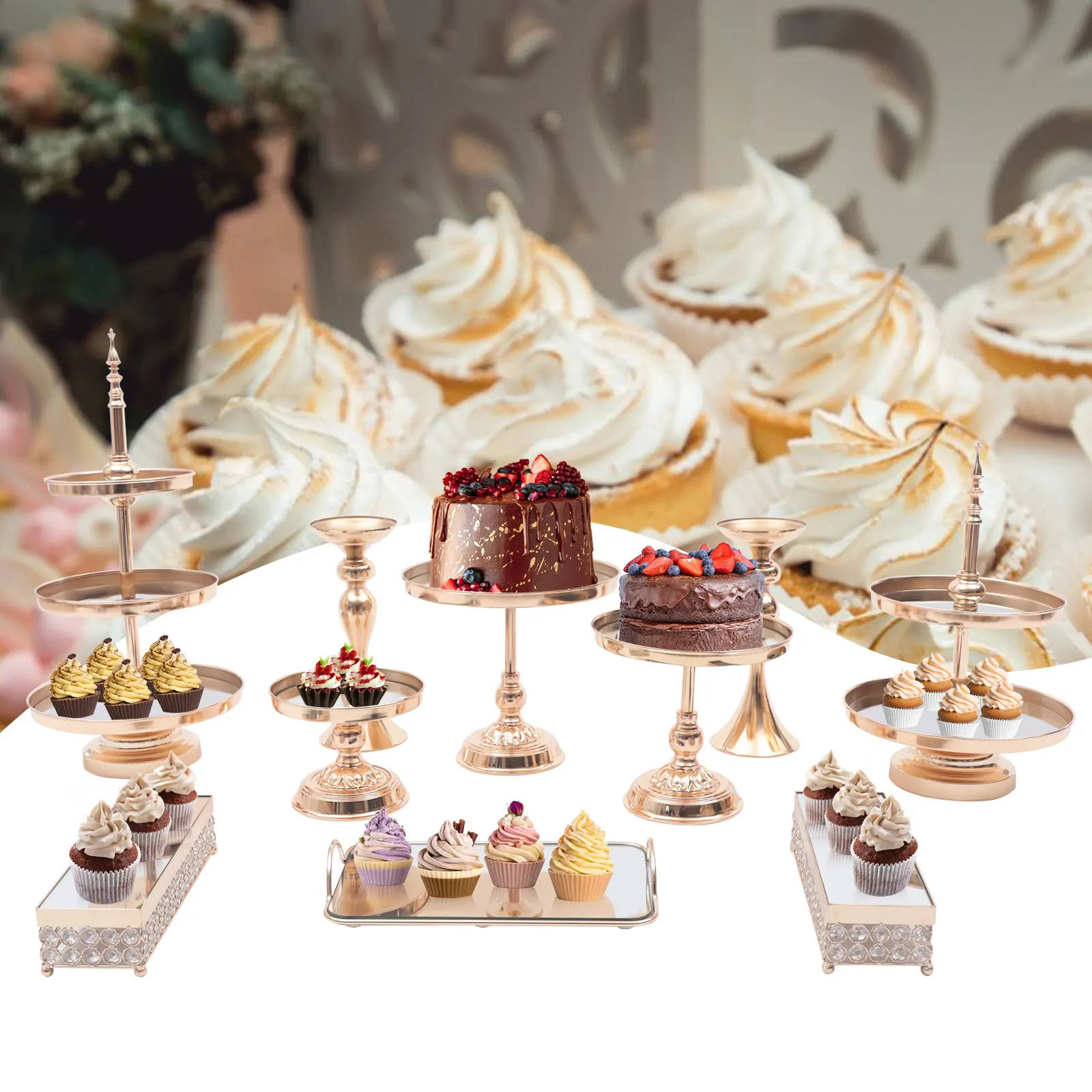 

10 Practical Iron Gold European Style Cake Plates, Wedding Cake Racks For Birthday Parties And Holiday Celebrations