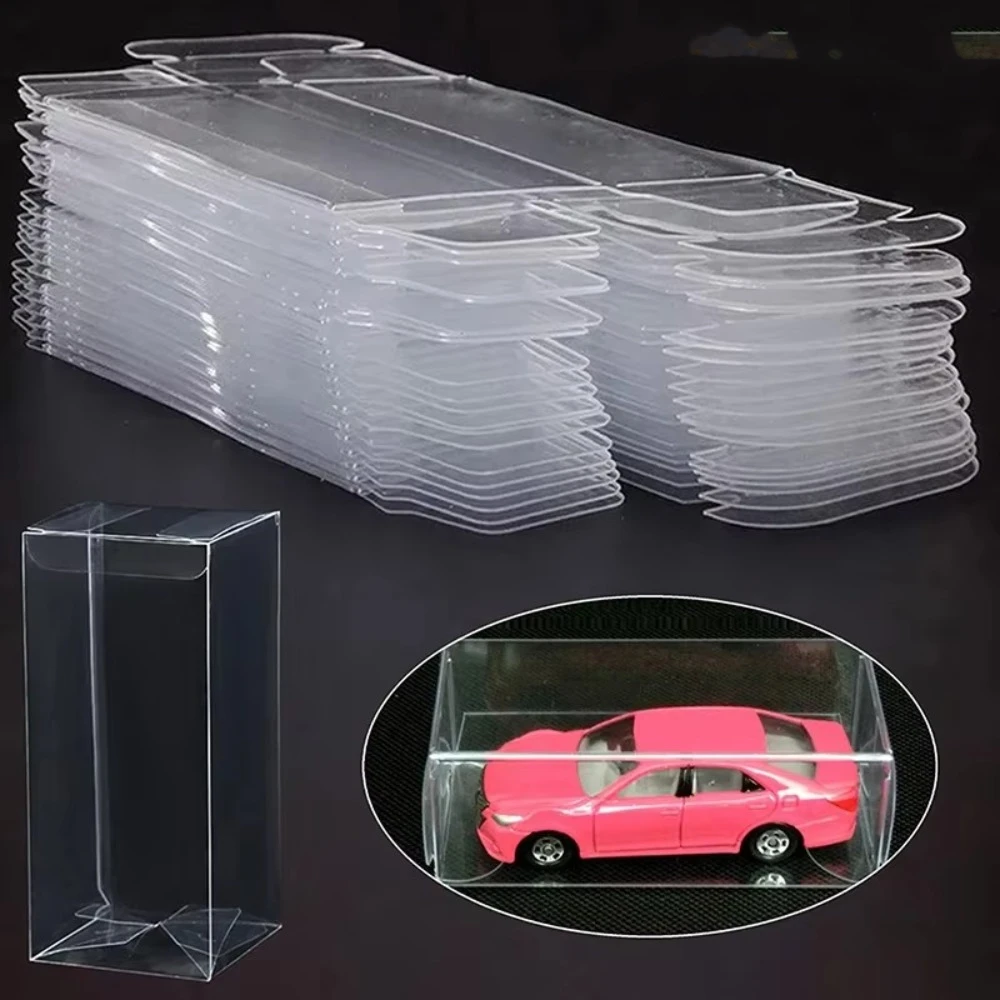 10Pcs 투명 자동차 모델 디스플레이 박스 1/64 자동차 모델 PVC 주최자 스탠드 방진 직사각형 선물 쇼케이스 박스