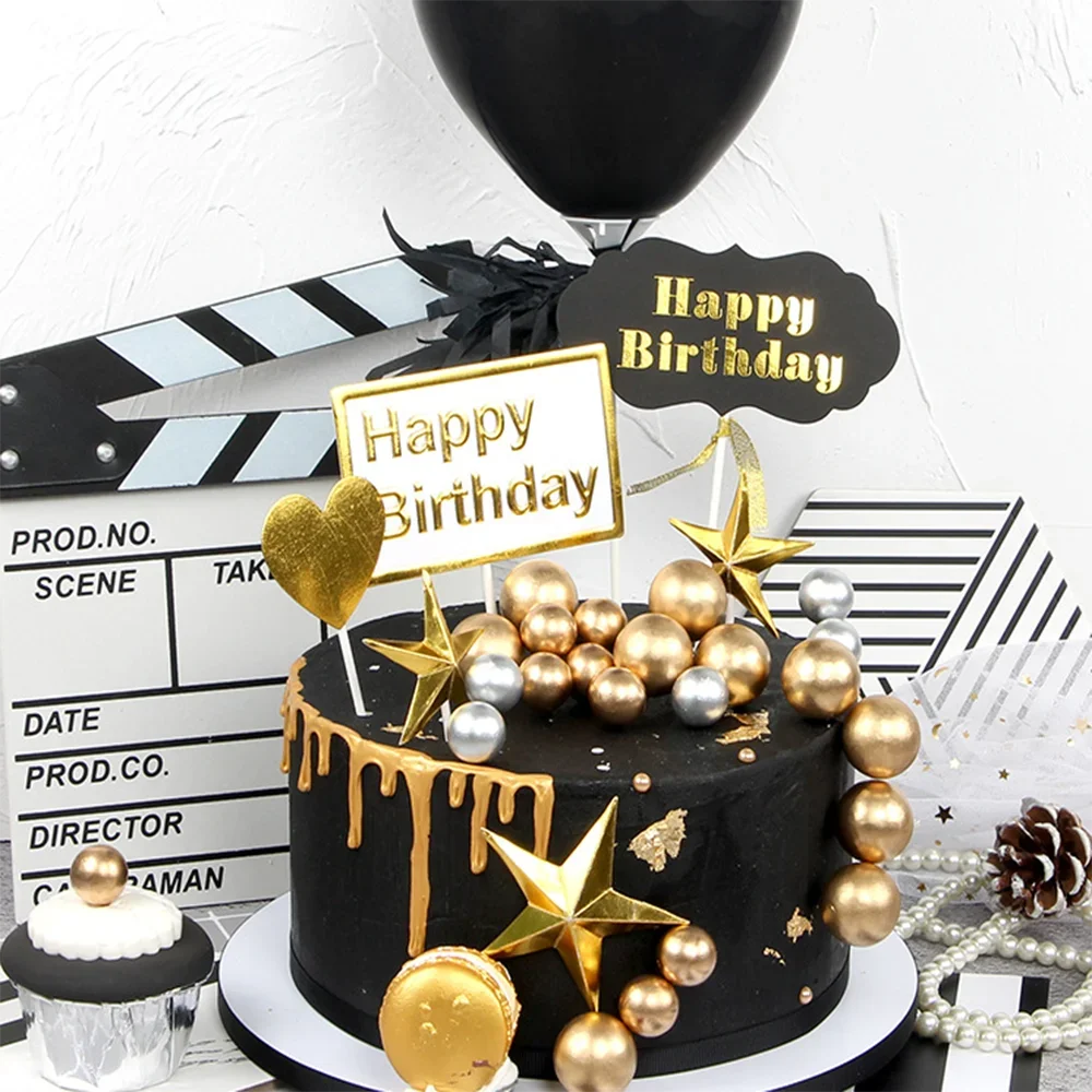 Lovely Gold Silver Ball Cake Topper 10pcs Birthday Cup Cake Decoration Baby Shower Kids Birthday Party Wedding Favor Supplies party decorations birthday party supplies cake topper cake decorations cake toppers