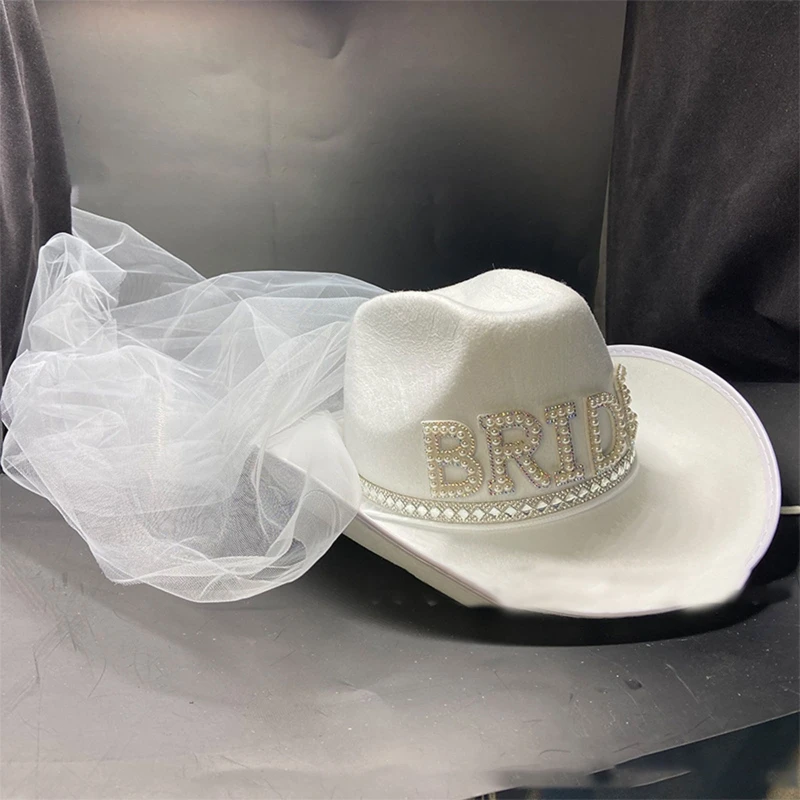 Bride Cowgirl Hat with Veil Novelty Cowboy Hat Summer Beach Cowgirl with Long Veil Western Fancy Dress Accessory cowboy hats cowgirl hats