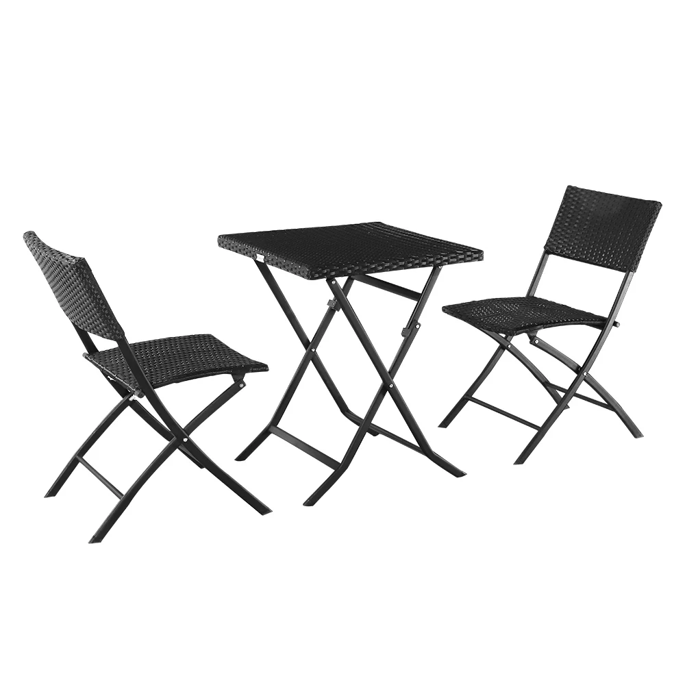 

3 Pcs Outdoor Furniture Set 2 Folding Rattan Chair 1 Square Easy Clean&Move Table 3 Colors for Patio Balcony Terrace Apartment