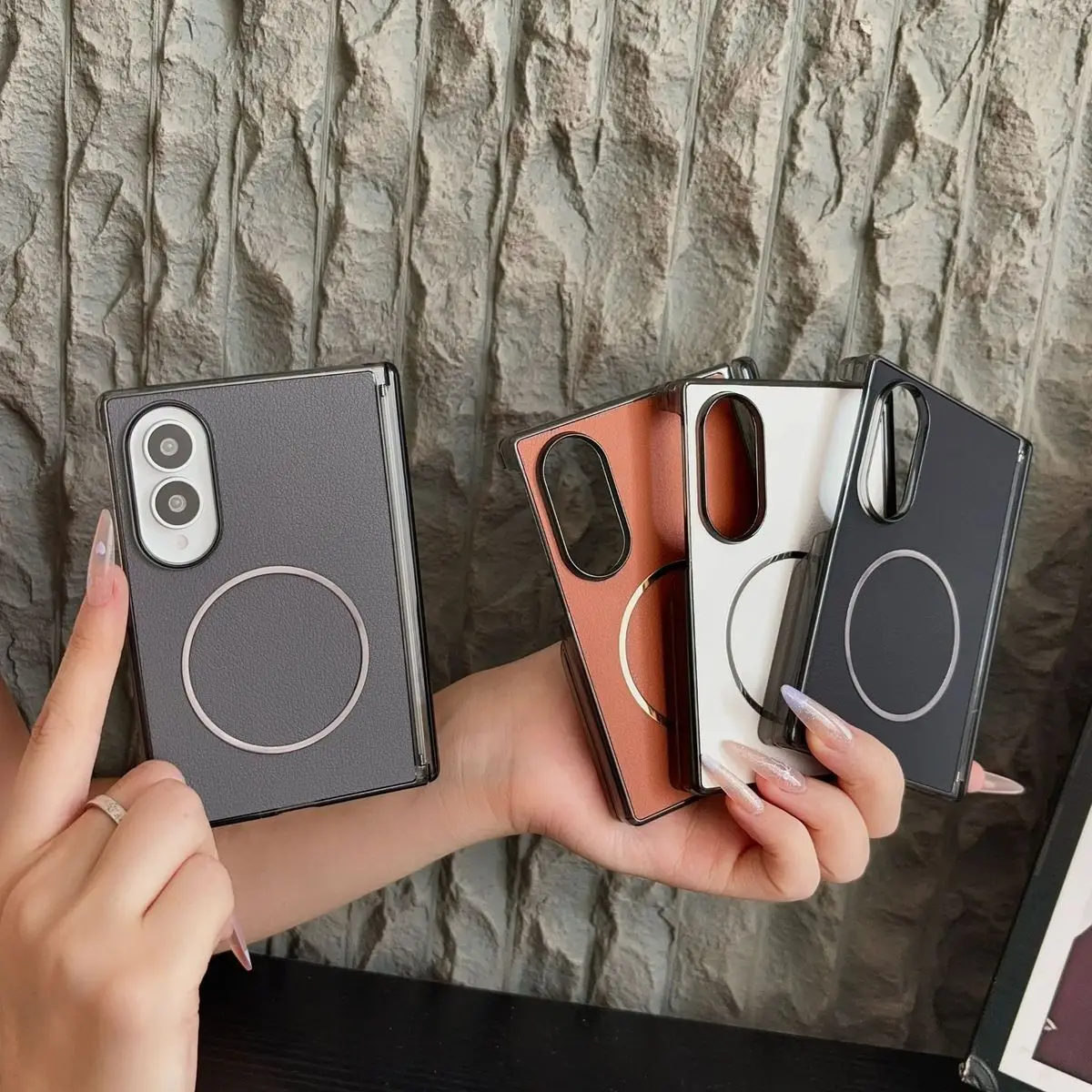 Luxury PU Leather Magnetic Armor Case with Hinge Protection