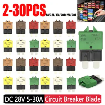 2-30Pcs 5/7.5/10/15/20/25/30A DC28V Manual Reset Fuse Adapter ATC Circuit Breaker Blade Fuse for Marine Rally Automotive Boat