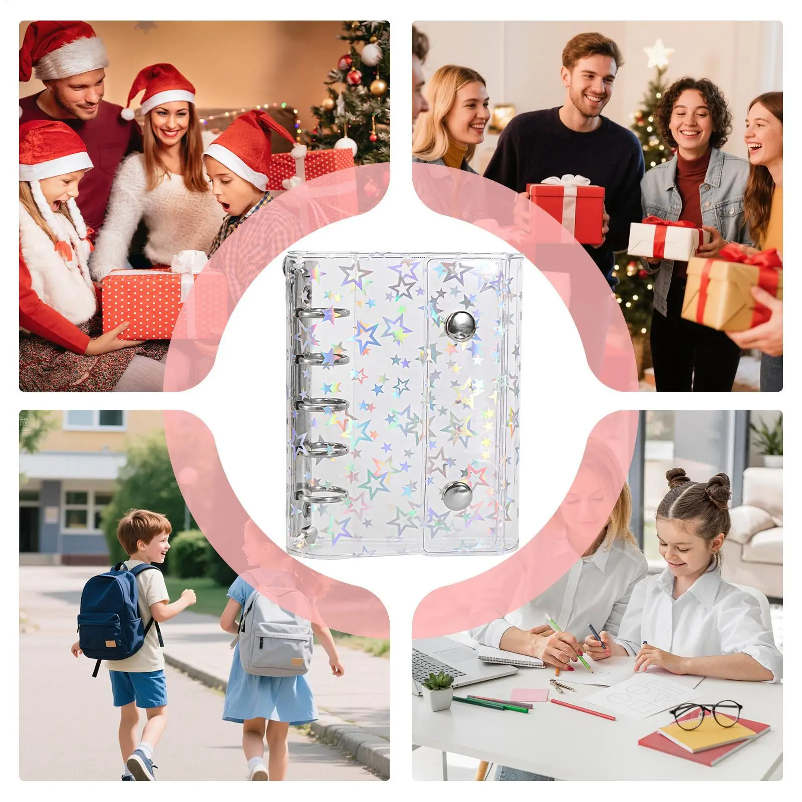 Transparent Sticker Book M5/A7 Tearable Stickers Binder Card Organizer Clear Sealing Sticker Organizer Binder Cover Star Pattern