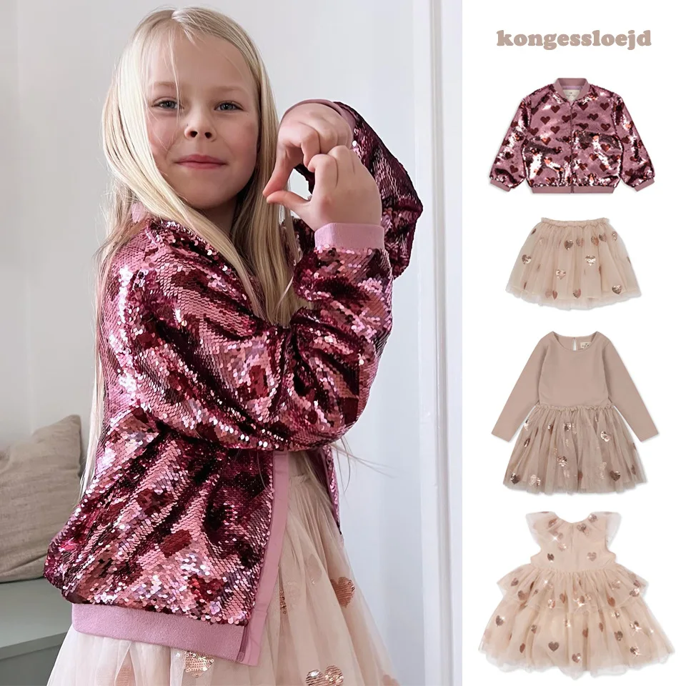 

Spot 24 summer new children's clothing KS love sequined coat girls embroidered gauze dress overskirt cotton Konges Slojd 24SS