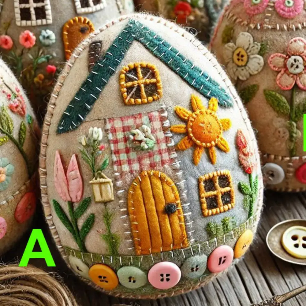 Handmade Patchwork Felt Egg House DIY Kit Felt Easter Egg House Chick Craft Kit Handmade Embroidered Easter Eggs