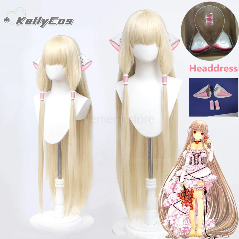 

In Stock New! Anime Chobits Chi Cosplay Wig 125cm Long Straight Light Golden Wig Chobits Chi Heat Resistant Fibre Wigs + Wig Cap