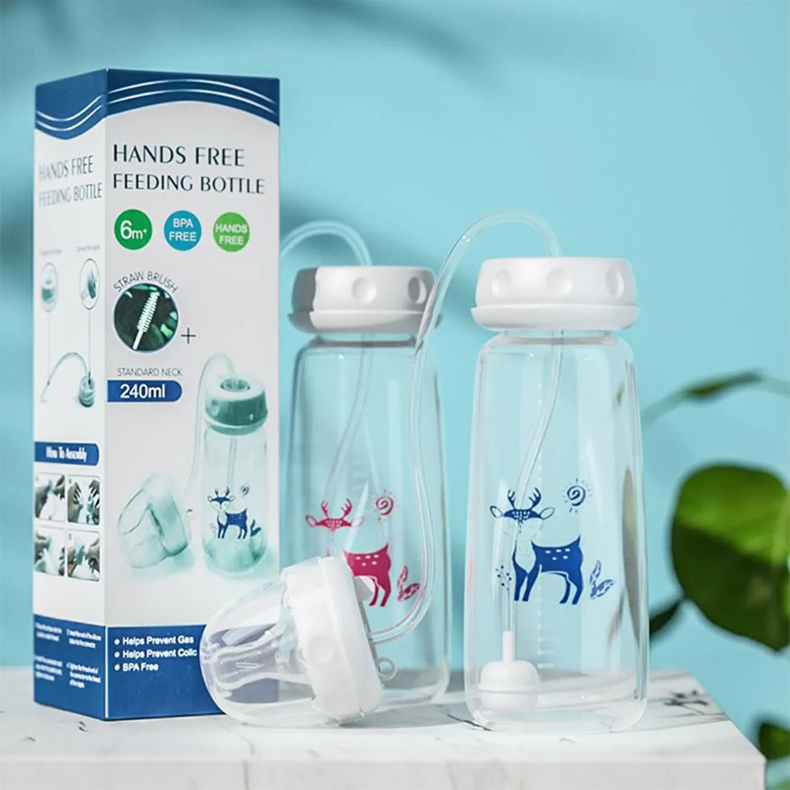 3 in 1 핸즈프리 와이드넥 젖병 세트, 젖꼭지, 젖병 보관용 병, 중력볼 디자인, 침실에서 간편한 수유
