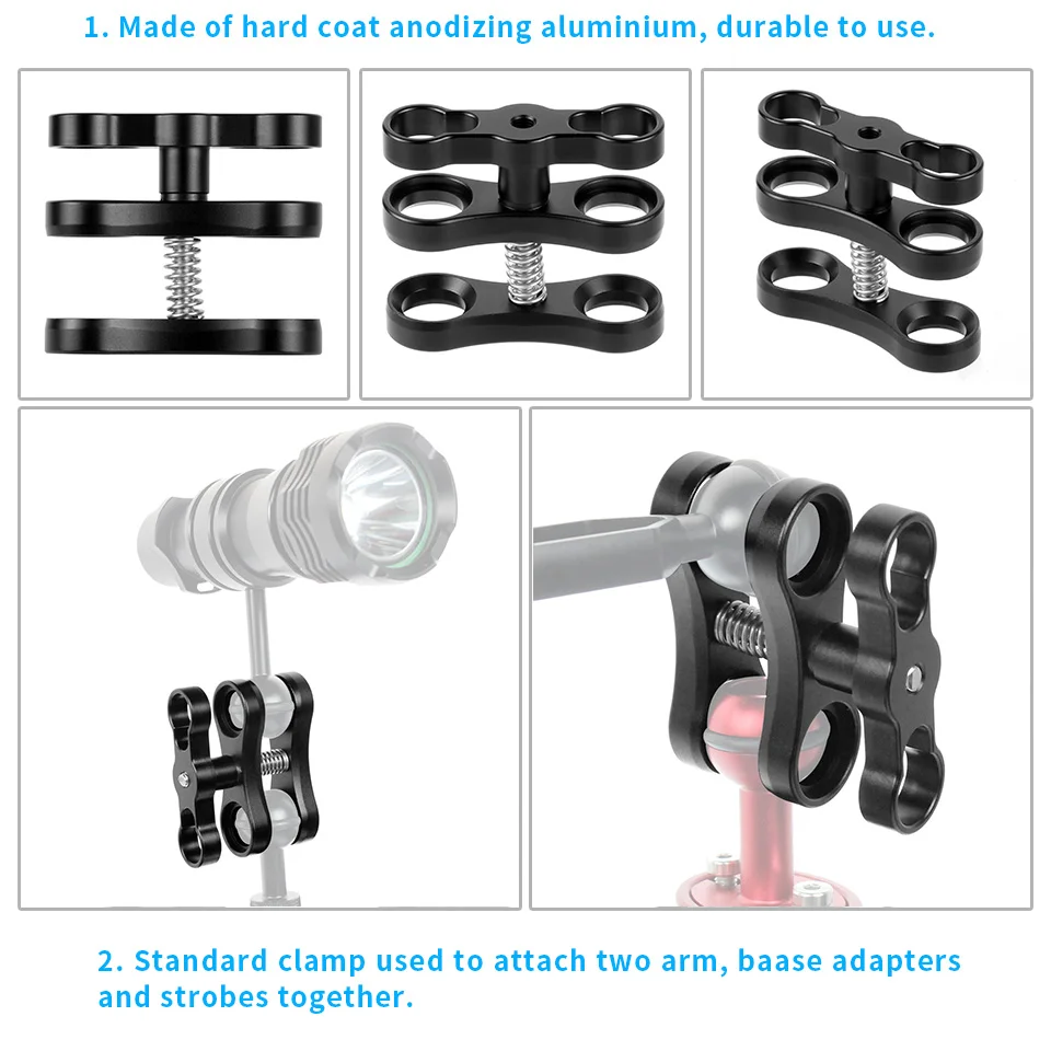 CNC Stativ Schmetterling Clip Clamp 2 3 Open Hole Tauchen Licht Halterung Stecker Kugelkopf Mount Adapter für Gopro Sport SLR Kamera – Detail 24