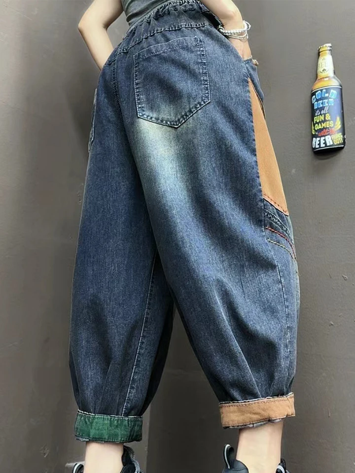AmaxluluE Spring Patchwork Vintage Denim Pants Women 2024