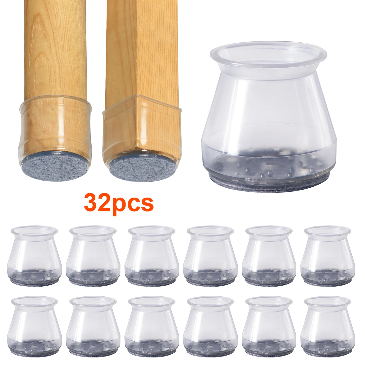 Small Silicone Chair Leg Covers Felt Pad Furniture Leg Protectors Hardwood Floors Prevent Scratches &Reduce Noise 32Pcs