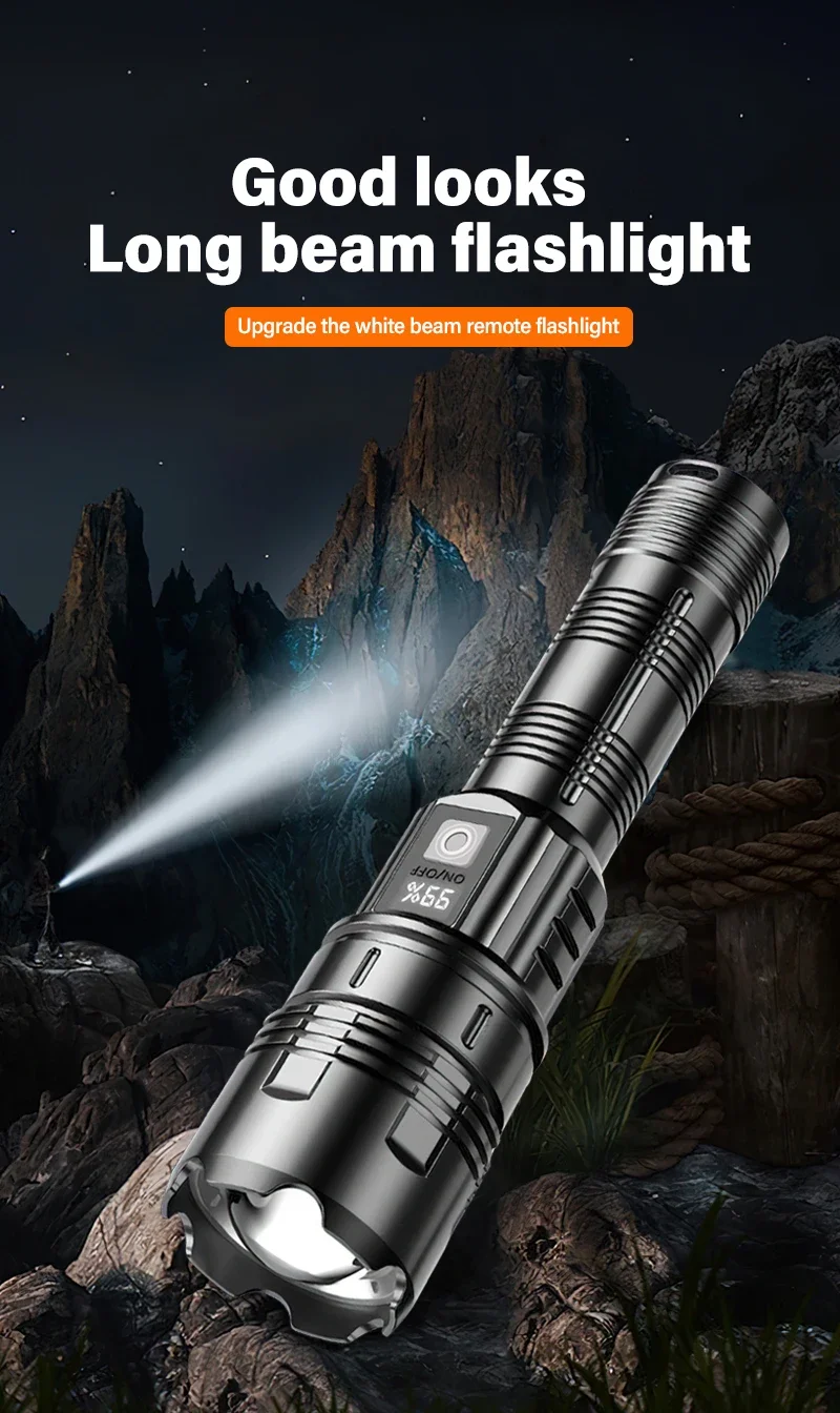 Description Picture 3 of itemKDULIT High Power LED Flashlight Built-in Battery USB Rechargeable with Power Display Outdoor Camping Long Range Tactical Torch