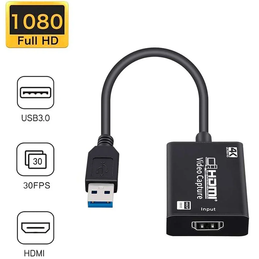 

Видеокарта 4K USB 3,0, карта захвата видео для игр 1080P, адаптер захвата для игр в прямом эфире для Win 7 8 10 Linux YouTube OBS