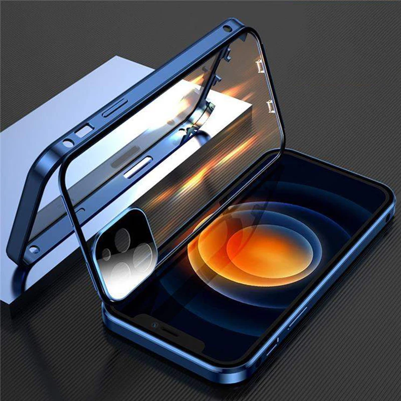 360 Full Protective Magnetic Case for iPhone 13 12 11 Pro XS Max X XR  Mini Double Sided Glass With Camera Lens Protection Cover cute iphone se cases