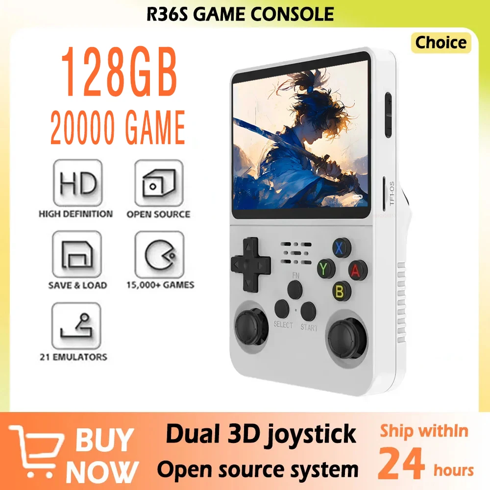 R36s-Retro handheld gameconsole met 128G 3,5 inch IPS-scherm, ingebouwd
