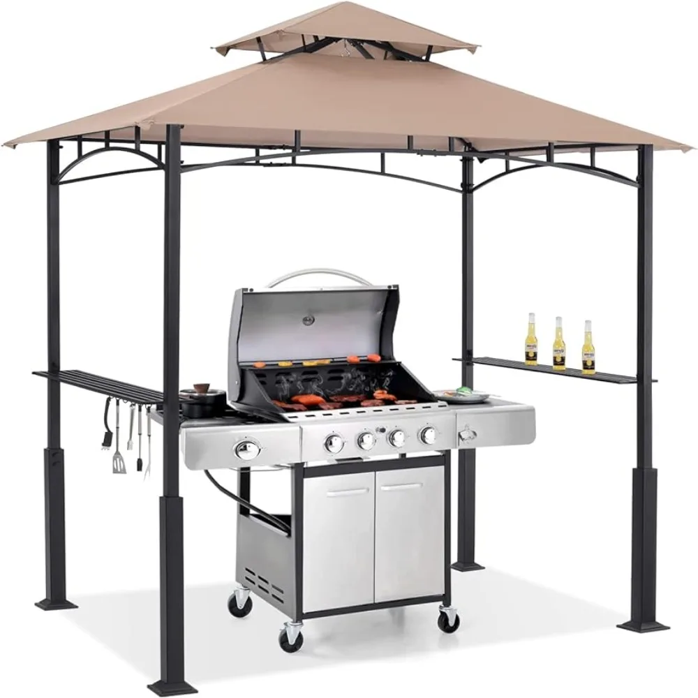 

8'x 5' Grill Gazebo Canopy - Outdoor BBQ Gazebo Shelter With LED Light Camping Patio Canopy Tent for Barbecue and Picnic Pergola