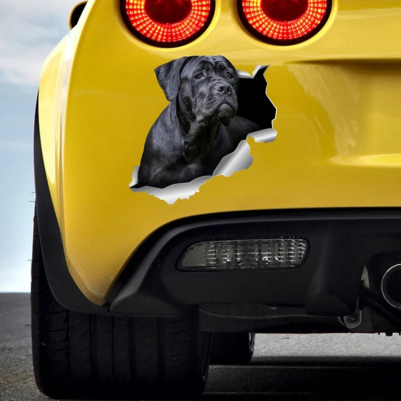 MUEdie Creativo 3D Nero Cane Corso Adesivo per Auto in Metallo Strappato Decalcomania Adesivi Riflettenti Impermeabile Car Styling Pet Dog Decalcomanie, 13 cm * 7 cm